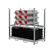 SET | with 30 traffic panels and accessories | on top part and storage and transport pallet | with foil RA2/B, red/white | on both sides hatched | BASt turn traffic panel